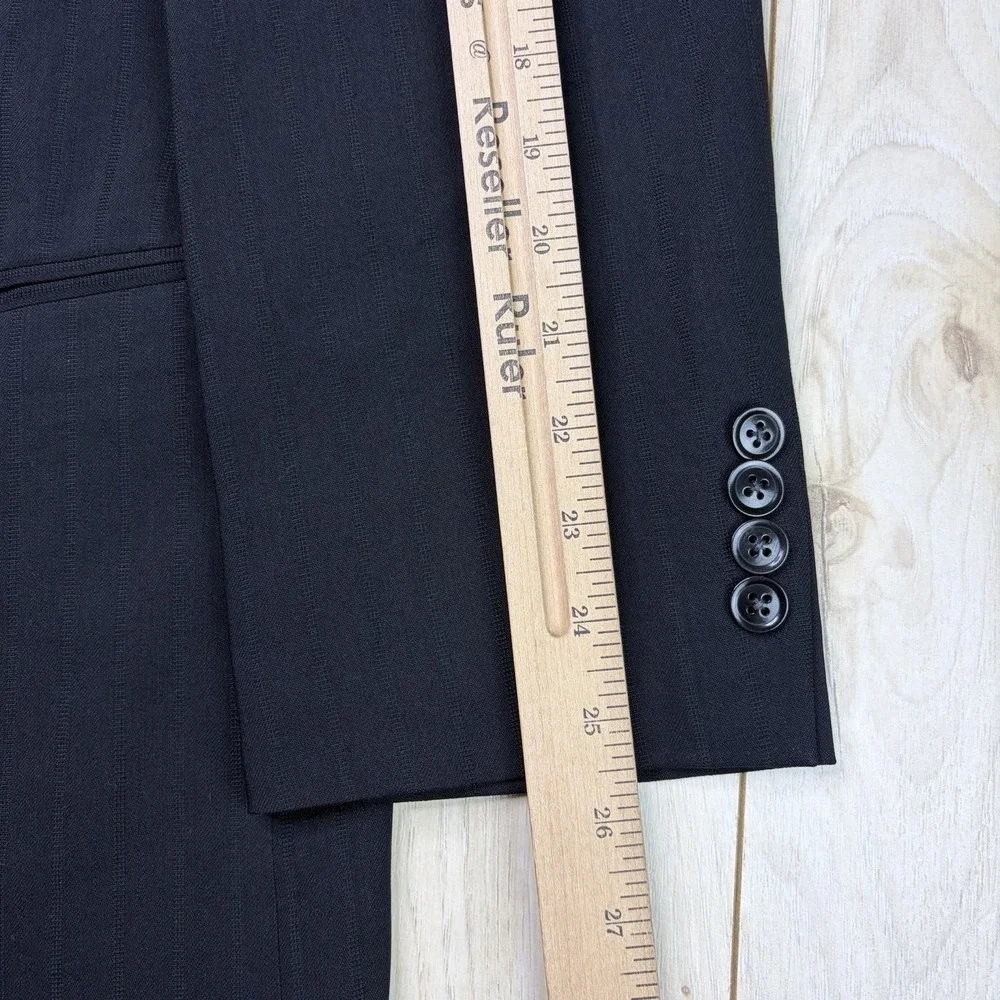 Armani Collezioni Black Striped Wool Suit Mens Size 42L Slim 37x33 Made In Italy